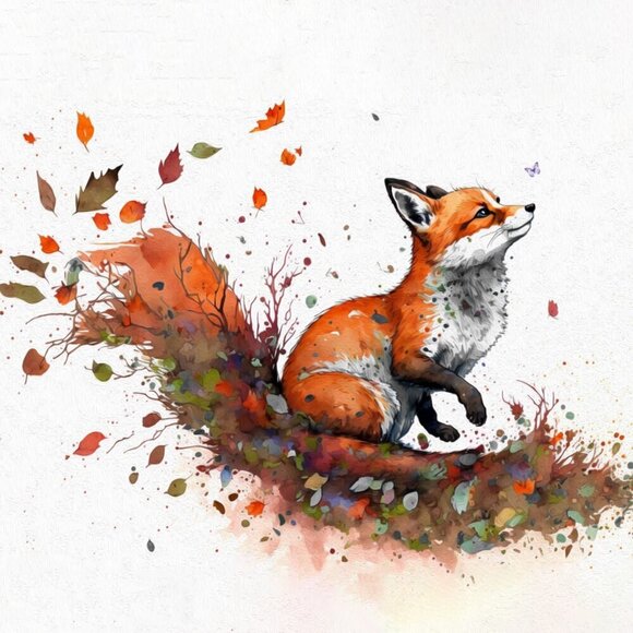 8x8 Framed Fox Winter Landscape Watercolor Oil‎ Painting Art Print - Picture 4 of 5